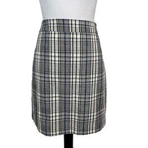 Nine West Skirt sz Medium Black Blue Wool Plaid A Line Above Knee Career Casual